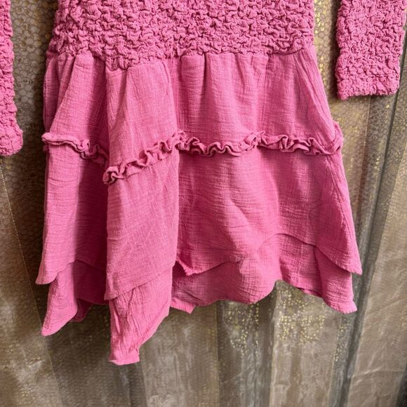 Free People What A Time Textured Long Sleeve Pink Mini Dress XS NWT - Picture 4 of 10